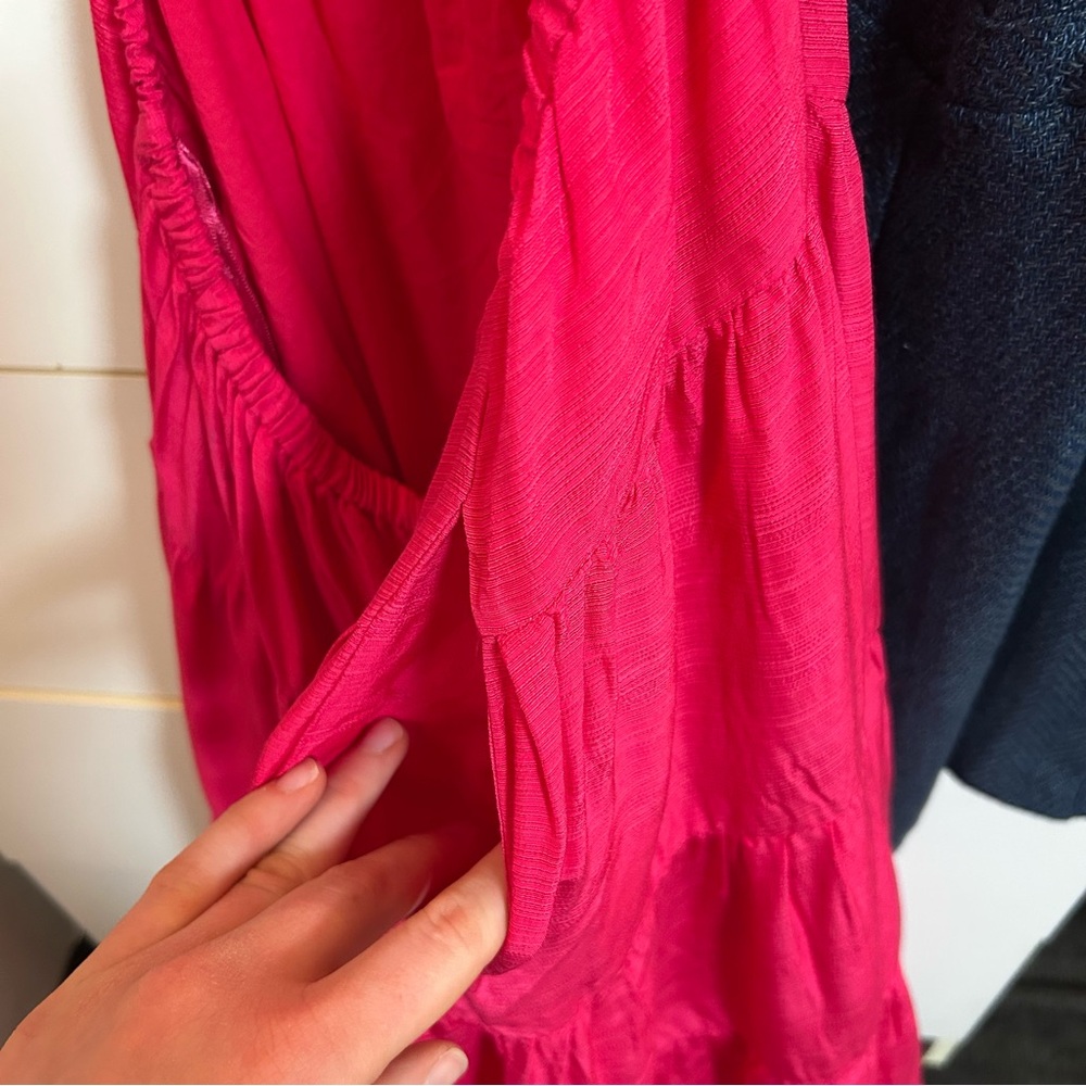 Anthropologie Let Me Be Cutout Tiered Maxi Dress Hot Pink XSP - Picture 14 of 16